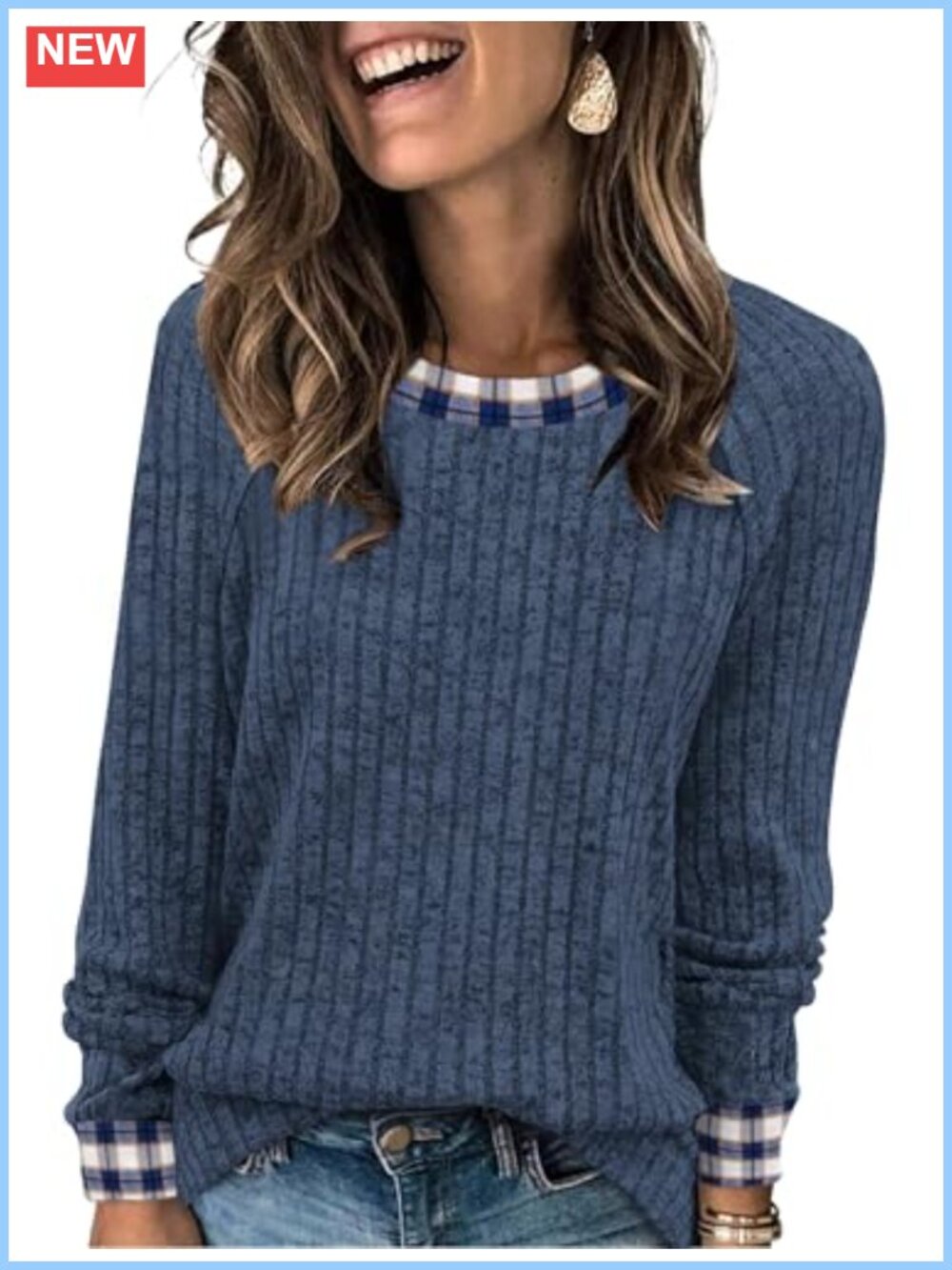 Womens Lightweight Long Sleeve Tunic Sweater Color Block Crew Neck Fall Winter